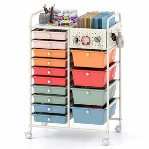 14 Drawer Storage Cart, Rolling Craft Cart with Metal Tabletop & Pegboard, Mobile Utility Organizer Trolley with Locking Wheels, Home Office, Macaron Multicolor 14 Drawer Storage Cart, Rolling Craft Cart with Metal Tabletop & Pegboard, Mobile Utility Organizer Trolley with Locking Wheels, Home Office, Macaron Multicolor