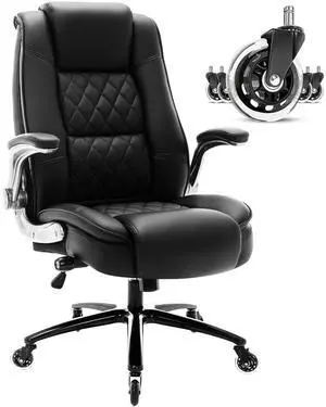 High Back Office Chair, Ergonomic Executive Computer Desk Chair | Flip Arms, Adjustable Built-in Lumbar Support, Thick Padded, Strong Metal Base, Quiet Wheels Work Chairs for Long Hours High Back Office Chair, Ergonomic Executive Computer Desk Chair | Flip Arms, Adjustable Built-in Lumbar Support, Thick Padded, Strong Metal Base, Quiet Wheels Work Chairs for Long Hours