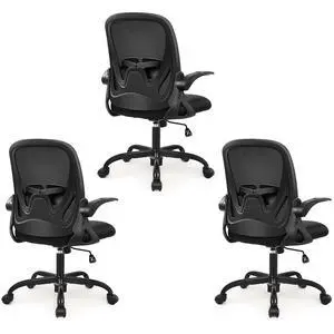 3-Pack Office Chair Ergonomic Desk Chair with Flip up Armrests Swivel Breathable Desk Mesh Computer Chair with Adjustable Lumbar Support and Height for Conference Room (Black) 3-Pack Office Chair Ergonomic Desk Chair with Flip up Armrests Swivel Breathable Desk Mesh Computer Chair with Adjustable Lumbar Support and Height for Conference Room (Black)