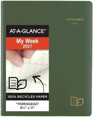 2027 Appointment Book Planner, Weekly & Monthly, 8.25" x 11", Quarter-Hourly, Recycled, Green (70950G6027) 2027 Appointment Book Planner, Weekly & Monthly, 8.25" x 11", Quarter-Hourly, Recycled, Green (70950G6027)