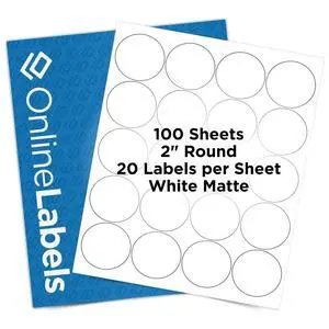 OnlineLabels 2" Circle Labels - White Matte - Inkjet/Laser - 100 Sheets | Permanent Adhesive, Blank Round Labels, Inkjet & Laser Compatible, Ideal for Jar Lids, Product Packaging, & Favors OnlineLabels 2" Circle Labels - White Matte - Inkjet/Laser - 100 Sheets | Permanent Adhesive, Blank Round Labels, Inkjet & Laser Compatible, Ideal for Jar Lids, Product Packaging, & Favors