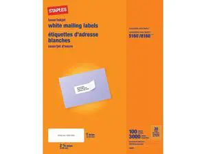 1" x 2-5/8" Address Labels, White Easy-Peel Printable Laser & Inkjet Mailing Labels, 30 Labels per Sheet, 100-Pack | Easy-peel design for laser and inkjet printers, ideal for mailing projects 1" x 2-5/8" Address Labels, White Easy-Peel Printable Laser & Inkjet Mailing Labels, 30 Labels per Sheet, 100-Pack | Easy-peel design for laser and inkjet printers, ideal for mailing projects