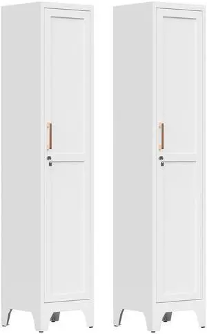 67"H White Metal Locker with 1 Lockable Door and 4 Adjustable Shelves For Employees, 5 Tier Thin Storage Cabinet with Detachable Legs and Gold Handle for Kitchen,Office,Gym,School,Easy Assembly 2Pcs 67"H White Metal Locker with 1 Lockable Door and 4 Adjustable Shelves For Employees, 5 Tier Thin Storage Cabinet with Detachable Legs and Gold Handle for Kitchen,Office,Gym,School,Easy Assembly 2Pcs