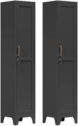 67"H Black Metal Locker with 1 Lockable Door and 4 Adjustable Shelves For Employees, 5 Tier Thin Storage Cabinet with Detachable Legs and Gold Handle for Kitchen,Office,Gym,School,Easy Assembly 2Pcs 67"H Black Metal Locker with 1 Lockable Door and 4 Adjustable Shelves For Employees, 5 Tier Thin Storage Cabinet with Detachable Legs and Gold Handle for Kitchen,Office,Gym,School,Easy Assembly 2Pcs