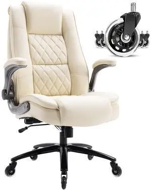 High Back Office Chair, Ergonomic Executive Computer Desk Chair | Flip Arms, Adjustable Built-in Lumbar Support, Thick Padded, Strong Metal Base, Quiet Wheels Work Chairs for Long Hours High Back Office Chair, Ergonomic Executive Computer Desk Chair | Flip Arms, Adjustable Built-in Lumbar Support, Thick Padded, Strong Metal Base, Quiet Wheels Work Chairs for Long Hours
