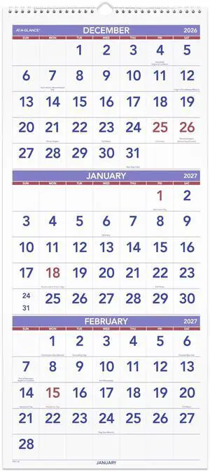 2027 Wall Calendar, 14-Month, Dec-Jan, 12" x 27", Vertical 3-Month Reference (PM112827) 2027 Wall Calendar, 14-Month, Dec-Jan, 12" x 27", Vertical 3-Month Reference (PM112827)