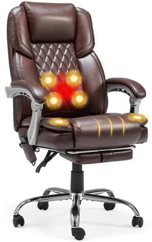 Heated Massage Executive Office Chair with Footrest, Brown | 6-Point Vibration Massage, Lumbar Heat,8 Vibration Modes,135° Recline Premium PU Leather Computer Office Desk Chair Heated Massage Executive Office Chair with Footrest, Brown | 6-Point Vibration Massage, Lumbar Heat,8 Vibration Modes,135° Recline Premium PU Leather Computer Office Desk Chair