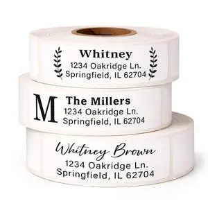Personalized Return Address Labels on Roll Name & Address Stickers, Roll of 50,250,500 Easy-Peel Self-Adhesive, Glossy White 2.5" x 0.75" Personalized Return Address Labels on Roll Name & Address Stickers, Roll of 50,250,500 Easy-Peel Self-Adhesive, Glossy White 2.5" x 0.75"