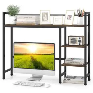 4-Tier Desktop Bookshelf, 38.5" Dorm Desk Hutch, Rustic Brown | Tabletop Hutch for Computer Monitor, 4 Open Storage Shelves, Anti-tip Device, Desktop Display Shelves for Home Office 4-Tier Desktop Bookshelf, 38.5" Dorm Desk Hutch, Rustic Brown | Tabletop Hutch for Computer Monitor, 4 Open Storage Shelves, Anti-tip Device, Desktop Display Shelves for Home Office