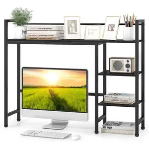 4-Tier Desktop Bookshelf, 38.5" Dorm Desk Hutch, Black | Tabletop Hutch for Computer Monitor, 4 Open Storage Shelves, Anti-tip Device, Desktop Display Shelves for Home Office 4-Tier Desktop Bookshelf, 38.5" Dorm Desk Hutch, Black | Tabletop Hutch for Computer Monitor, 4 Open Storage Shelves, Anti-tip Device, Desktop Display Shelves for Home Office