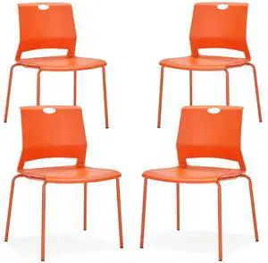 Orange Stackable Chairs Set of 4, Comfy Waiting Room Chair Plastic | Stacking Chairs with Sturdy Metal Legs & Durable Plastic Seat, Guest Chair for Conference Rooms, Living Rooms, Classrooms Orange Stackable Chairs Set of 4, Comfy Waiting Room Chair Plastic | Stacking Chairs with Sturdy Metal Legs & Durable Plastic Seat, Guest Chair for Conference Rooms, Living Rooms, Classrooms
