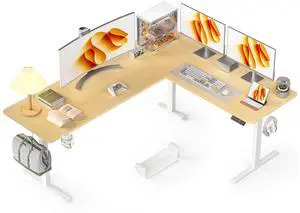 75x61 Inches Reversible L Shaped Standing Desk Height Adjustable with Cup Holder, Electric Corner Computer Workstation for Home Office, Ergonomic Sit Stand up Gaming Desk, Oak 75x61 Inches Reversible L Shaped Standing Desk Height Adjustable with Cup Holder, Electric Corner Computer Workstation for Home Office, Ergonomic Sit Stand up Gaming Desk, Oak