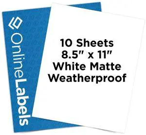 OnlineLabels 8.5" x 11" Sticker Paper - Waterproof Matte - Inkjet Only | 10 Sheets, Permanent Adhesive, Blank Vinyl-Like Full Sheet White Labels, Inkjet Compatible, Works With Cricut & Silhouette OnlineLabels 8.5" x 11" Sticker Paper - Waterproof Matte - Inkjet Only | 10 Sheets, Permanent Adhesive, Blank Vinyl-Like Full Sheet White Labels, Inkjet Compatible, Works With Cricut & Silhouette