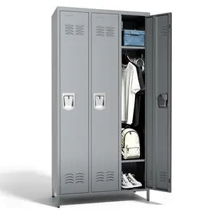 3-Door Lockers for Employees, Metal Storage Cabinet | Heavy-duty steel, lockable, shelves & hooks, ventilated, card slot included, fits home/office/school/gym, easy assembly 3-Door Lockers for Employees, Metal Storage Cabinet | Heavy-duty steel, lockable, shelves & hooks, ventilated, card slot included, fits home/office/school/gym, easy assembly