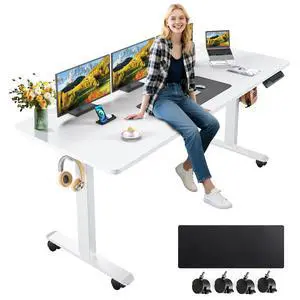 Electric Standing Desk Adjustable Height, 63x24 Inches Stand up Desk with Rolling Wheels, Mouse Pad,Home Office Writing Gaming Computer Workstation Table(White) Electric Standing Desk Adjustable Height, 63x24 Inches Stand up Desk with Rolling Wheels, Mouse Pad,Home Office Writing Gaming Computer Workstation Table(White)