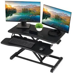 Standing Desk Converter-32-inch Height Adjustable, MDF Wood, Sit Riser-Black, 32" Standing Desk Converter-32-inch Height Adjustable, MDF Wood, Sit Riser-Black, 32"