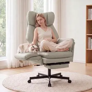 Criss Cross Chair with Footrest, Big and Tall Office Chair with Flip Arms | Reclining Computer Gaming Chair with Lumbar Pillow & Pocket Spring Seat, Executive Desk Chair, PU Leather, Grey Criss Cross Chair with Footrest, Big and Tall Office Chair with Flip Arms | Reclining Computer Gaming Chair with Lumbar Pillow & Pocket Spring Seat, Executive Desk Chair, PU Leather, Grey