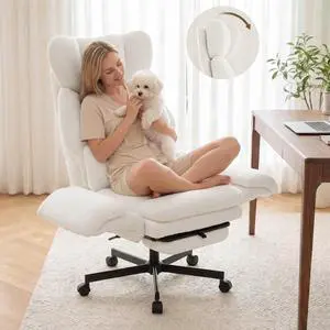 Criss Cross Chair with Footrest, Big and Tall Office Chair with Flip Arms | Reclining Computer Game Chair with Adjustable Headrest, Lumbar Pillow & Spring Seat, Executive Desk Chairs, Teddy White Criss Cross Chair with Footrest, Big and Tall Office Chair with Flip Arms | Reclining Computer Game Chair with Adjustable Headrest, Lumbar Pillow & Spring Seat, Executive Desk Chairs, Teddy White