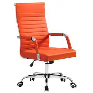 Ergonomic Office Desk Chair, Executive Ribbed Mid-Back PU Leather Conference Room Chair Adjustable Swivel Chair with Arms (1, Orange) Ergonomic Office Desk Chair, Executive Ribbed Mid-Back PU Leather Conference Room Chair Adjustable Swivel Chair with Arms (1, Orange)
