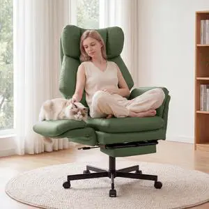 Criss Cross Chair with Footrest, Big and Tall Office Chair with Flip Arms | Reclining Computer Gaming Chair with Lumbar Pillow & Pocket Spring Seat, Executive Desk Chair, PU Leather, Green Criss Cross Chair with Footrest, Big and Tall Office Chair with Flip Arms | Reclining Computer Gaming Chair with Lumbar Pillow & Pocket Spring Seat, Executive Desk Chair, PU Leather, Green
