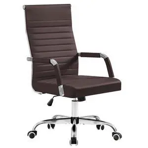 Ergonomic Office Desk Chair, Executive Ribbed Mid-Back PU Leather Conference Room Chair Adjustable Swivel Chair with Arms (1, Brown) Ergonomic Office Desk Chair, Executive Ribbed Mid-Back PU Leather Conference Room Chair Adjustable Swivel Chair with Arms (1, Brown)