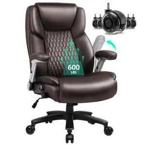 600lbs Big and Tall Office Chair with Flip up Armrest, Large Heavy Duty with Ergonomic Lumbar Support, Executive Office Chair for Heavy People with Rubber Wheel(Brown) 600lbs Big and Tall Office Chair with Flip up Armrest, Large Heavy Duty with Ergonomic Lumbar Support, Executive Office Chair for Heavy People with Rubber Wheel(Brown)