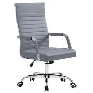 Ergonomic Office Desk Chair, Executive Ribbed Mid-Back PU Leather Conference Room Chair Adjustable Swivel Chair with Arms (1, Grey) Ergonomic Office Desk Chair, Executive Ribbed Mid-Back PU Leather Conference Room Chair Adjustable Swivel Chair with Arms (1, Grey)