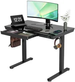Glass Standing Desk with Drawers & USB Ports 40x24 Inch, Black | 3 Steps Quick Install, 2 Zones Drawer, USB Ports, Ultra White One-Piece Glass Top, Writable Top Glass Standing Desk with Drawers & USB Ports 40x24 Inch, Black | 3 Steps Quick Install, 2 Zones Drawer, USB Ports, Ultra White One-Piece Glass Top, Writable Top