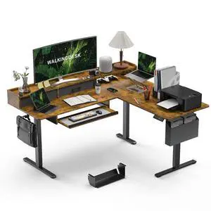 63 Inches L Shaped Standing Desk with Keyboard Tray and 2 Drawers, L Shaped Electric Standing Desk, Adjustable L Shaped Office Desk,Corner Standing Desk for Home Office, Rustic Brown 63 Inches L Shaped Standing Desk with Keyboard Tray and 2 Drawers, L Shaped Electric Standing Desk, Adjustable L Shaped Office Desk,Corner Standing Desk for Home Office, Rustic Brown