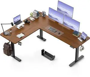 75x61 Inches Reversible L Shaped Standing Desk Height Adjustable with Cup Holder, Electric Corner Computer Workstation for Home Office, Ergonomic Sit Stand up Gaming Desk, Black Walnut 75x61 Inches Reversible L Shaped Standing Desk Height Adjustable with Cup Holder, Electric Corner Computer Workstation for Home Office, Ergonomic Sit Stand up Gaming Desk, Black Walnut