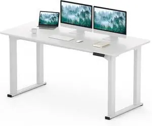 4-Leg 63''x28'' Large Electric Height Adjustable Standing Desk | Computer Stand Up Desk with Memory Presets for Home Office, Computer Workstation, White 4-Leg 63''x28'' Large Electric Height Adjustable Standing Desk | Computer Stand Up Desk with Memory Presets for Home Office, Computer Workstation, White
