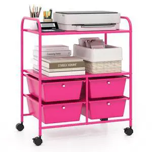 Rolling Storage Cart w/ 4 Drawers 2 Shelves Metal Rack Shelf Home Office School Beauty Salon Utility Organizer Cart with Wheels, Hot Pink Rolling Storage Cart w/ 4 Drawers 2 Shelves Metal Rack Shelf Home Office School Beauty Salon Utility Organizer Cart with Wheels, Hot Pink