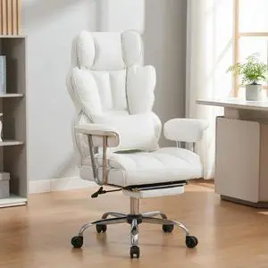 Big and Tall Office Chair 400lbs - Heavy Duty Executive Desk Chair with Footrest, High Back PU Leather Ergonomic Computer Chair with Extra Wide Seat & Thick Cushion for Home Office (White) Big and Tall Office Chair 400lbs - Heavy Duty Executive Desk Chair with Footrest, High Back PU Leather Ergonomic Computer Chair with Extra Wide Seat & Thick Cushion for Home Office (White)