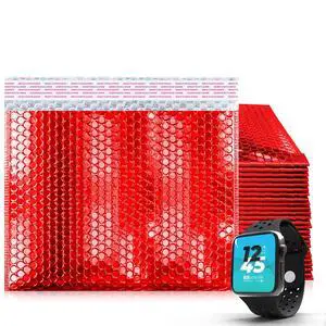 Metallic Bubble Mailers, Red 12.75 x 10.5 Inch Self Seal Padded Envelopes, Pack of 50 Bubble Packaging Envelopes for Shipping and Mailing Metallic Bubble Mailers, Red 12.75 x 10.5 Inch Self Seal Padded Envelopes, Pack of 50 Bubble Packaging Envelopes for Shipping and Mailing