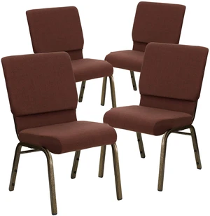 Brown 18.5" W Stacking Church Chair, 4-Pack | Gold Vein Frame, Fabric Upholstery Brown 18.5" W Stacking Church Chair, 4-Pack | Gold Vein Frame, Fabric Upholstery