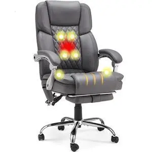 Heated Massage Executive Office Chair with Footrest, Grey | 6-Point Vibration Massage, Lumbar Heat,8 Vibration Modes,135° Recline Premium PU Leather Computer Office Desk Chair Heated Massage Executive Office Chair with Footrest, Grey | 6-Point Vibration Massage, Lumbar Heat,8 Vibration Modes,135° Recline Premium PU Leather Computer Office Desk Chair