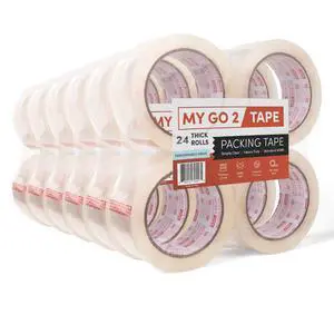 My Go 2 Heavy Duty Packing Tape, 24 Pack, 60 Yard Rolls, Clear, 2.7 MIL, Carton Tape Refill for Shipping, Mailing, Packaging and Moving My Go 2 Heavy Duty Packing Tape, 24 Pack, 60 Yard Rolls, Clear, 2.7 MIL, Carton Tape Refill for Shipping, Mailing, Packaging and Moving