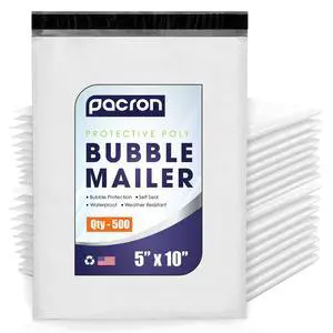 Waterproof Self-Seal Padded Poly Bubble Mailers 5x10, 500-Pack | Ideal for jewelry, cosmetics, SD cards, USB cables & accessories. Tear-resistant, lightweight, cushioned interior Waterproof Self-Seal Padded Poly Bubble Mailers 5x10, 500-Pack | Ideal for jewelry, cosmetics, SD cards, USB cables & accessories. Tear-resistant, lightweight, cushioned interior