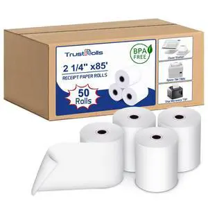 Premium 2 1/4 x 85 Thermal Paper Rolls - BPA Free Credit Card Receipt Paper, 50 Rolls/Case for POS & ATM Systems Premium 2 1/4 x 85 Thermal Paper Rolls - BPA Free Credit Card Receipt Paper, 50 Rolls/Case for POS & ATM Systems