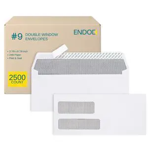 2500#9 Double Window Envelopes Self Seal, 3 7/8 x 8 7/8" Security Tinted Envelopes for Invoices & Statements, Business Mailing Envelopes with Windows, Bright White 24lb Paper no. 9 2500#9 Double Window Envelopes Self Seal, 3 7/8 x 8 7/8" Security Tinted Envelopes for Invoices & Statements, Business Mailing Envelopes with Windows, Bright White 24lb Paper no. 9