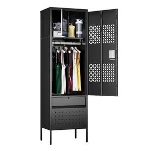 72-Inch Metal Locker with Hanging Rod and Interior Box, Black | 72"H x 21.7"W x 15.8"D locker with a hanging rod, ventilated door, interior box, lower compartment and leveling feet 72-Inch Metal Locker with Hanging Rod and Interior Box, Black | 72"H x 21.7"W x 15.8"D locker with a hanging rod, ventilated door, interior box, lower compartment and leveling feet