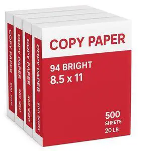 Copy Paper 4 Reams, 500 Sheets Each, 94 Bright, 8.5 x 11" Multipurpose Printer Paper for Home, Office, School Jam-Free, Acid-Free, High Performance Copy Paper 4 Reams, 500 Sheets Each, 94 Bright, 8.5 x 11" Multipurpose Printer Paper for Home, Office, School Jam-Free, Acid-Free, High Performance