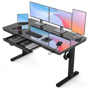 Glass Standing Desk with Drawers & USB Ports 55x24 Inch, Black | 3 Steps Quick Install, 2 Zones Drawer, USB Ports, Ultra White One-Piece Glass Top, Writable Top Glass Standing Desk with Drawers & USB Ports 55x24 Inch, Black | 3 Steps Quick Install, 2 Zones Drawer, USB Ports, Ultra White One-Piece Glass Top, Writable Top