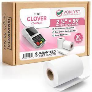 Compatible Clover Compact Countertop POS Thermal Receipt Paper 2 1/4 x 55 (30 rolls) Compatible Clover Compact Countertop POS Thermal Receipt Paper 2 1/4 x 55 (30 rolls)