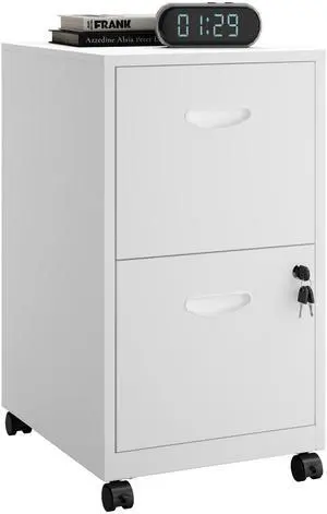 2 Drawer Rolling File Cabinet with Lock for Home Office | Metal Mobile Filing Cabinet on Wheels, Small Under Desk Storage, Fits Hanging Letter Size, Printer Stand, White 2 Drawer Rolling File Cabinet with Lock for Home Office | Metal Mobile Filing Cabinet on Wheels, Small Under Desk Storage, Fits Hanging Letter Size, Printer Stand, White