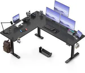 75x61 Inches Reversible L Shaped Standing Desk Height Adjustable with Cup Holder, Electric Corner Computer Workstation for Home Office, Ergonomic Sit Stand up Gaming Desk, Black 75x61 Inches Reversible L Shaped Standing Desk Height Adjustable with Cup Holder, Electric Corner Computer Workstation for Home Office, Ergonomic Sit Stand up Gaming Desk, Black