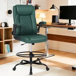 Drafting Chair, Tall Office Chair for Standing Desk, PU Leather Counter Computer Chairs with Adjustable Height, Rocking Function, 360° Swivel Wheels for Bar Office Drafting Chair, Tall Office Chair for Standing Desk, PU Leather Counter Computer Chairs with Adjustable Height, Rocking Function, 360° Swivel Wheels for Bar Office