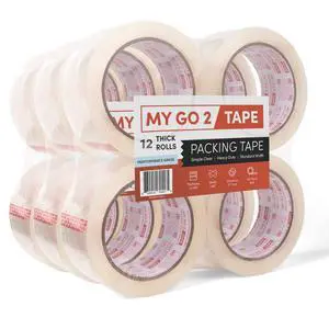 My Go 2 Heavy Duty Packing Tape, 12 Pack, 60 Yard Rolls, Clear, 2.7 MIL, Carton Tape Refill for Shipping, Mailing, Packaging and Moving My Go 2 Heavy Duty Packing Tape, 12 Pack, 60 Yard Rolls, Clear, 2.7 MIL, Carton Tape Refill for Shipping, Mailing, Packaging and Moving