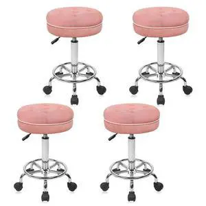 Velet Rolling Bar Stool with Wheels, Tall Drafting Stool with Adjustable Height and Footrest, Multi-Purpose Office Desk Chair for Home Kitchen Shop Work, Pink (4PK) Velet Rolling Bar Stool with Wheels, Tall Drafting Stool with Adjustable Height and Footrest, Multi-Purpose Office Desk Chair for Home Kitchen Shop Work, Pink (4PK)