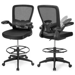 Drafting Chair High Back Office Chairs with Footrest Ring Flip-Up Armrest Height Adjustable Executive Desk Chair Ergonomic Mesh Computer Task Chair Lumbar Support Tall Office Chair (2, Black) Drafting Chair High Back Office Chairs with Footrest Ring Flip-Up Armrest Height Adjustable Executive Desk Chair Ergonomic Mesh Computer Task Chair Lumbar Support Tall Office Chair (2, Black)